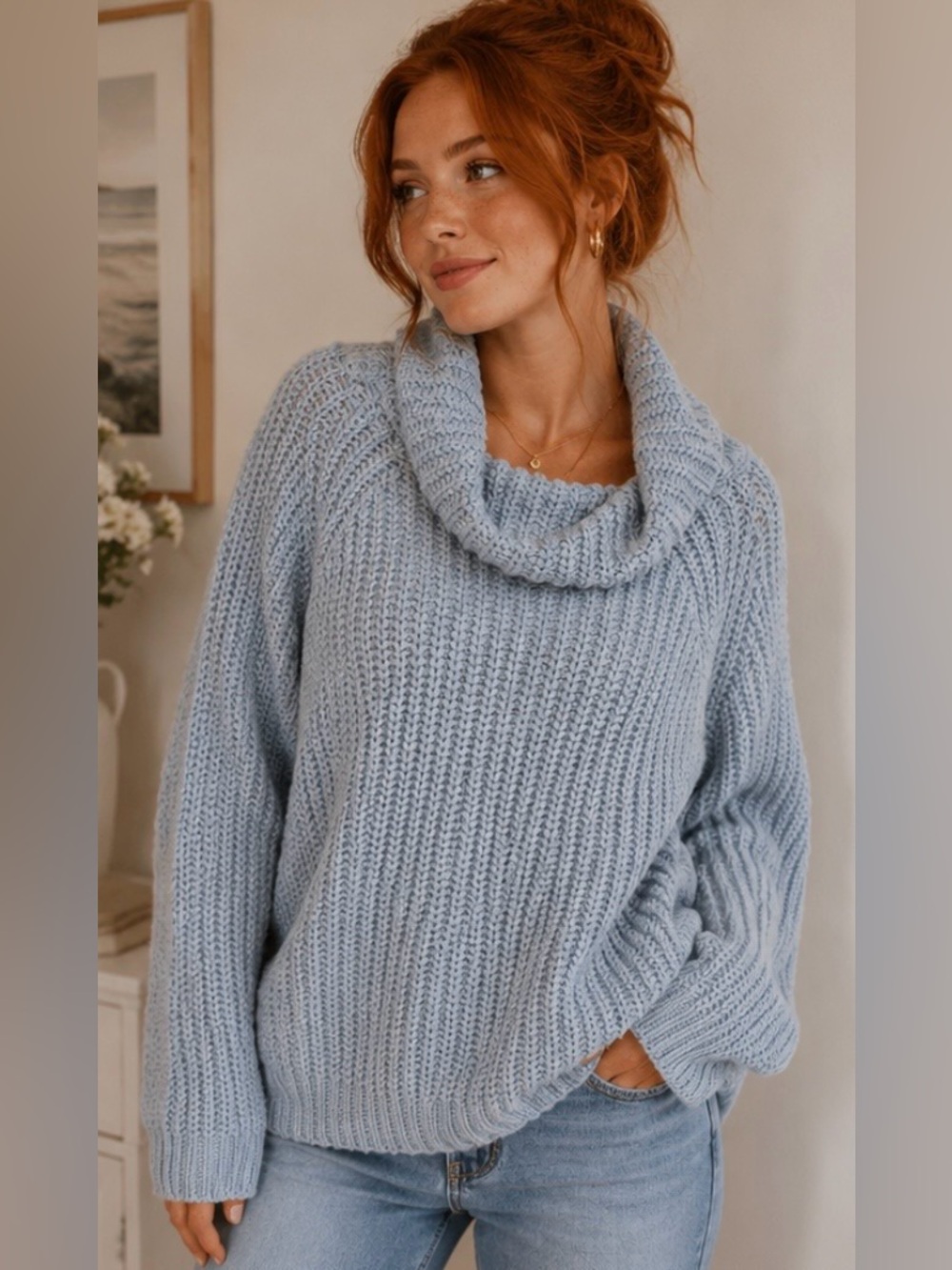 Moon&Madison Cozy Cowl Neck Women’s Sweater - Light Blue